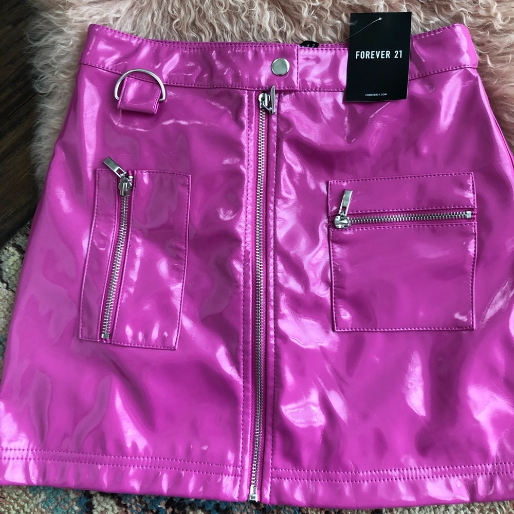 Pink faux leather skirt